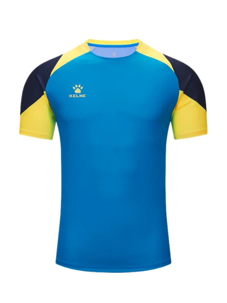 Kelme hommes football à manches courtes salle de Sport course évacuation de l'humidité col rond T-shirt exercice d'entraînement