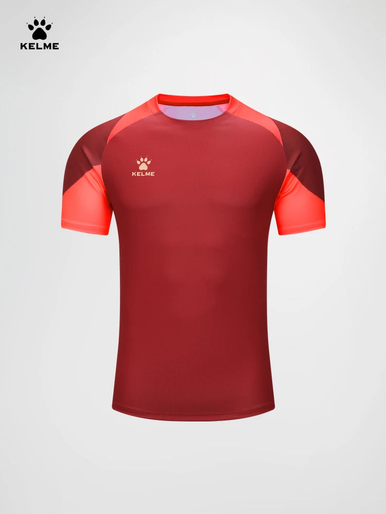 Kelme hommes football à manches courtes salle de Sport course évacuation de l'humidité col rond T-shirt exercice d'entraînement
