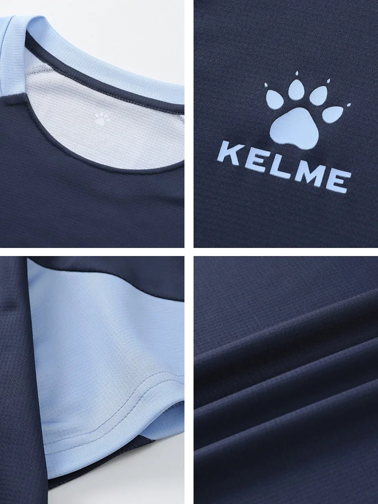Kelme hommes football à manches courtes salle de Sport course évacuation de l'humidité col rond T-shirt exercice d'entraînement