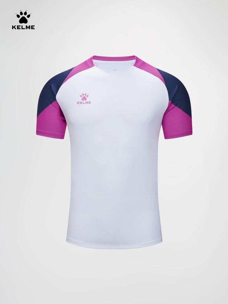 Kelme hommes football à manches courtes salle de Sport course évacuation de l'humidité col rond T-shirt exercice d'entraînement